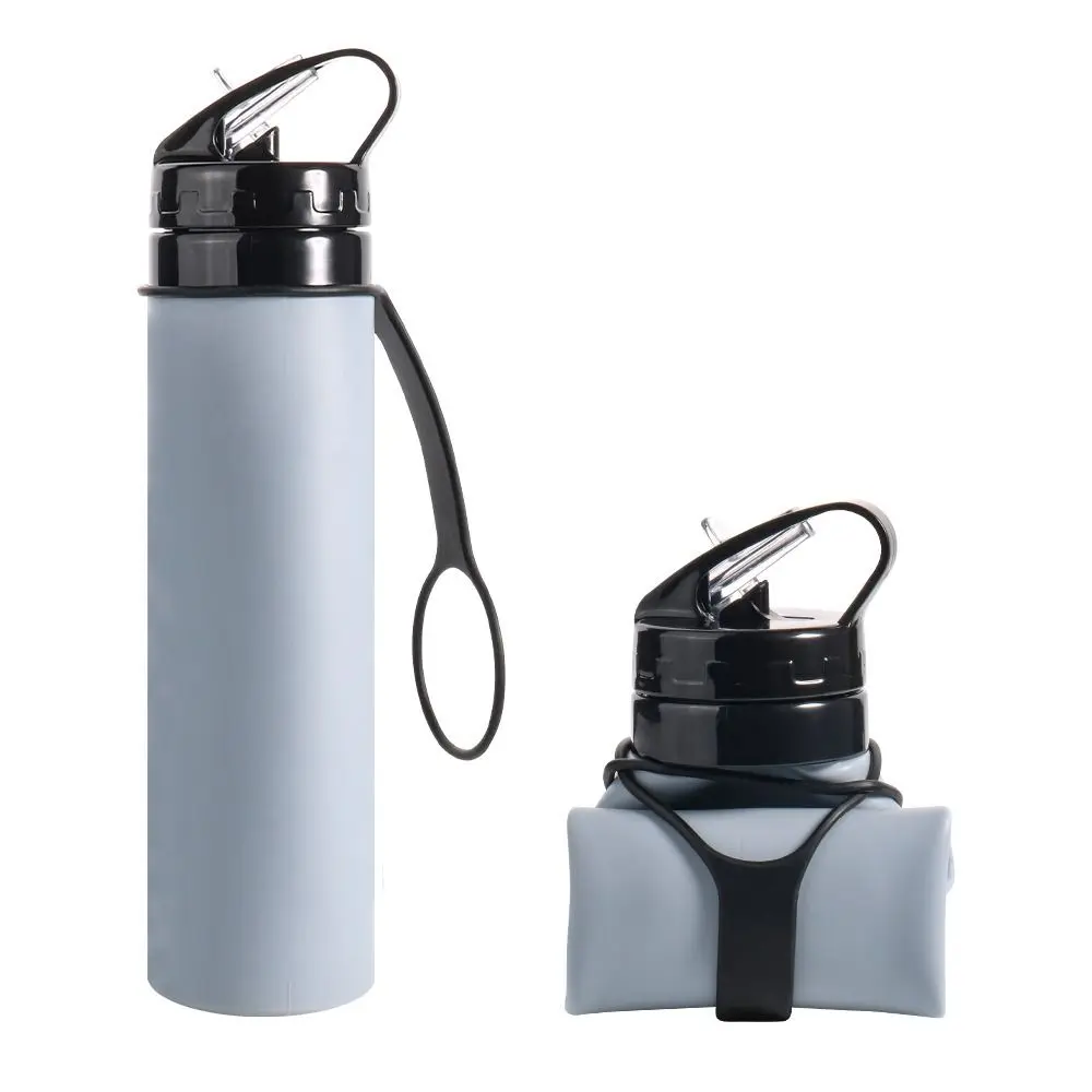 600ml Silicone Foldable Water Bottle Leakproof Shatterproof Outdoor Sports Water Bottle Portable Environment Protection