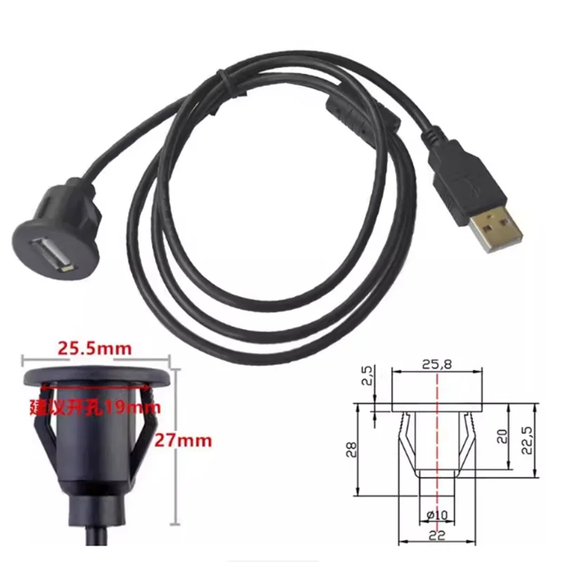 1m 2m Car Ship Dashboard Mount USB 2.0 Male to Female Socket Extension Panel Extension Waterproof Cable