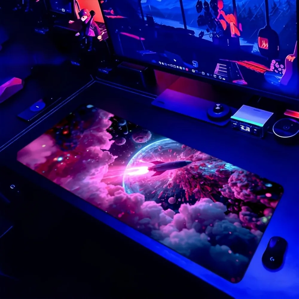 Extra-large gaming and office dual-purpose mouse pad, with ultraviolet sensor neon rubber base, durable desk pad tapis de souris