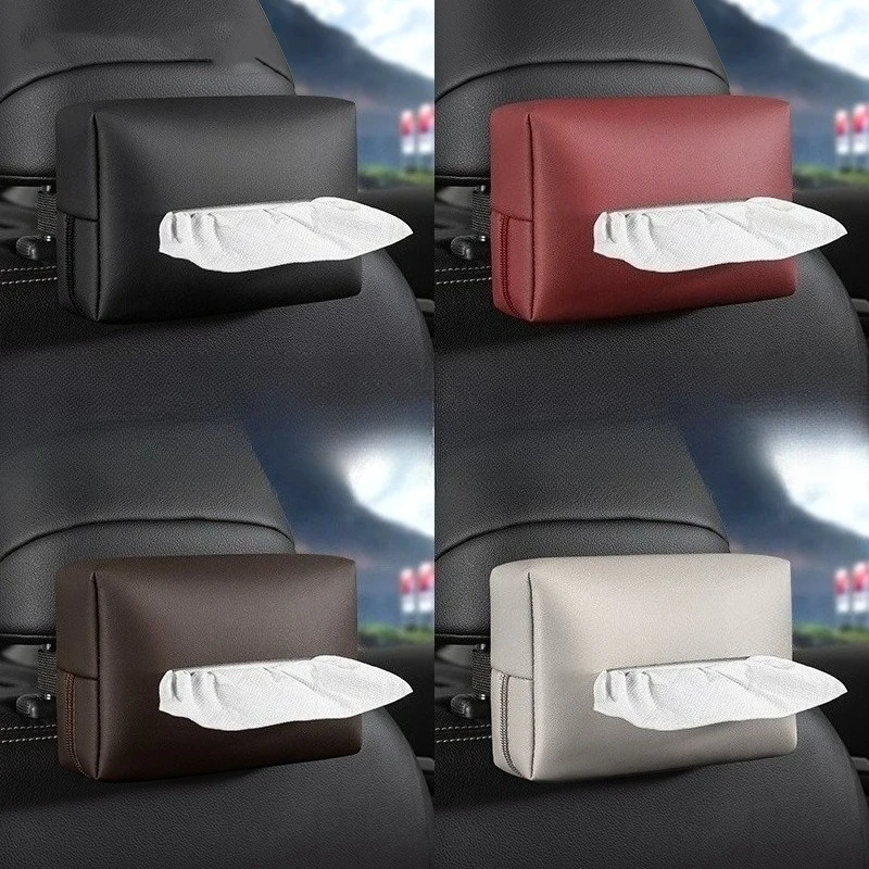 Car Mounted Tissue Box Armrest Box Drawstring Bag Car Seat Back Mounted Sun Visor Tissue Bag for Storing Car Interior Accessorie
