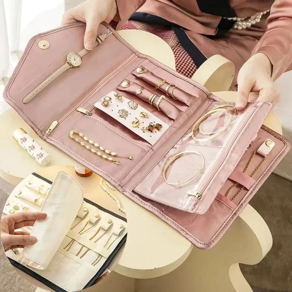 1Pc Earring Necklace Ring Jewelry Pouch Jewelry Roll Bag Collapsible Jewelry Organizer Practical Travel Folding Roll Pouch Bags
