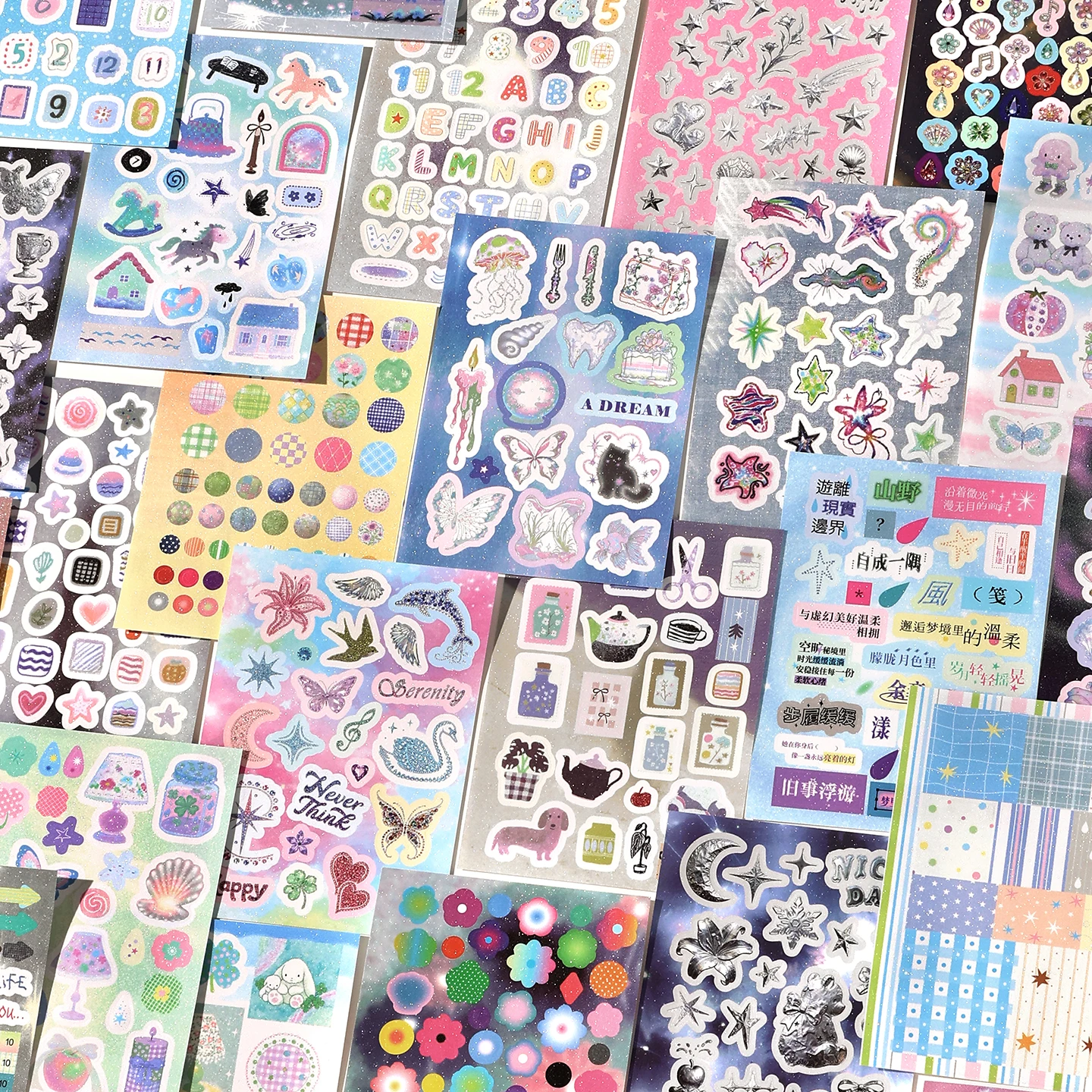 20sheets Fading Paradise Series Kawaii Ins Flash Film Die Cutting Sticker Book DIY Handmade Scrapbook Aesthetic Stationery