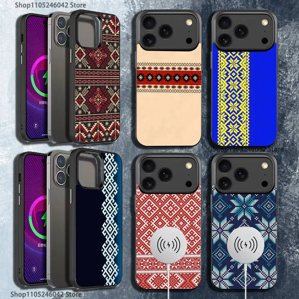 

U-Ukraine Ornaments P-Pattern For iPhone 17,16,15,14,13,12,11,Pro,Max,Plus,Mini,SE Magnetic Wireless Charging Black Phone Case