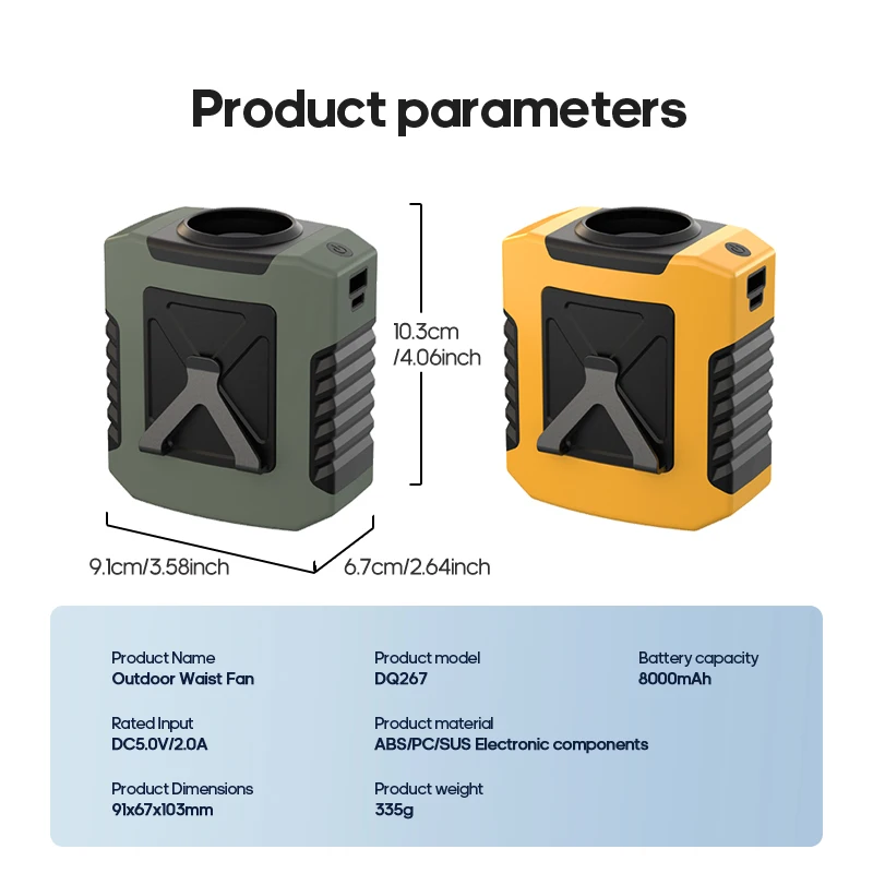 المحمولة يمكن ارتداؤها الخصر التهوية في الهواء الطلق التخييم قوة البنك مروحة التبريد البسيطة 8000mAh معلقة مروحة قابلة للشحن مع ضوء الليل