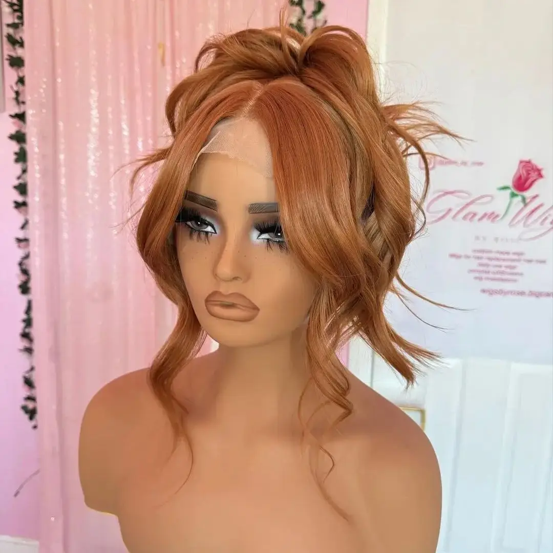 Fantasy Beauty High Quality Glueless Lace Front Synthetic Hair Wigs for Women 360 Ginger Brown Color Cosplay Lace Wigs Natural