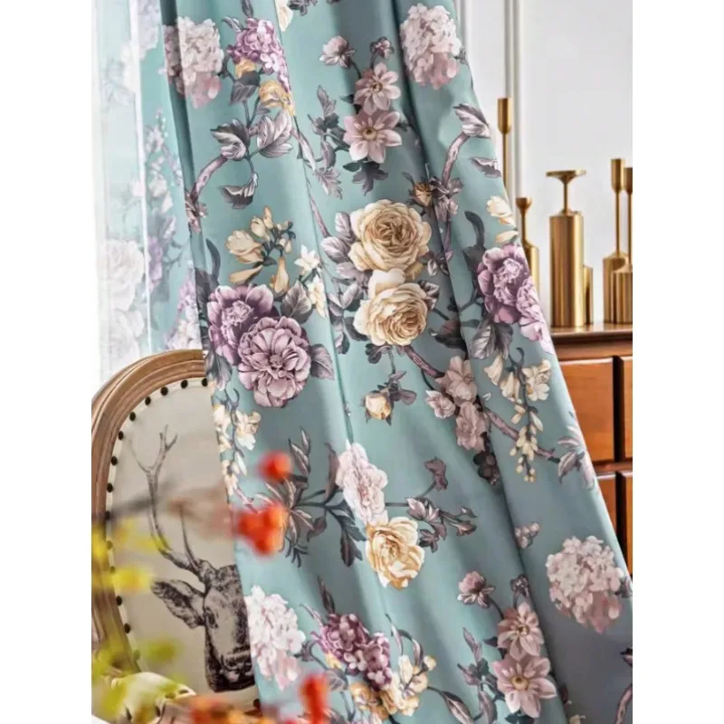 New American Pastoral Cotton and Linen Printed Blackout Curtains Living Room Bedroom Balcony Curtains