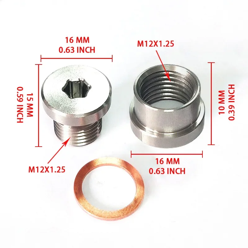 1set M12*1.25 Stainless steel S304 bung and nut kit for Exhaust oxygen sensor welding install, lambda sensor nut and plug