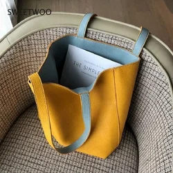 Sac à Main Double Face en Cuir PU pour Femme, Fourre-Tout de Grande Capacité, Idéal pour le Shopping, les Livres, les Étudiants