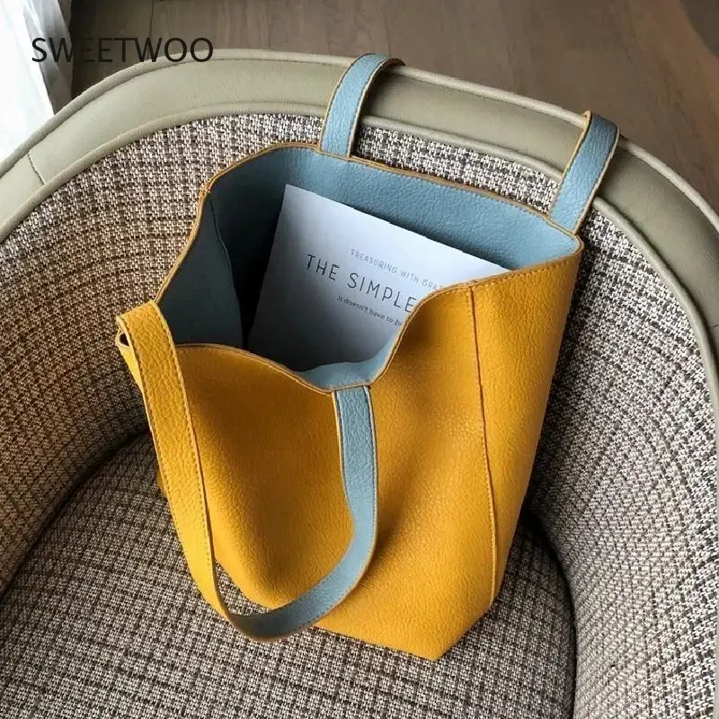 PU Leather Ladies nowatorski Design torba na ramię dla kobiet dwustronnie kolorowa torba studencka torba na zakupy o dużej pojemności torebka na ramię