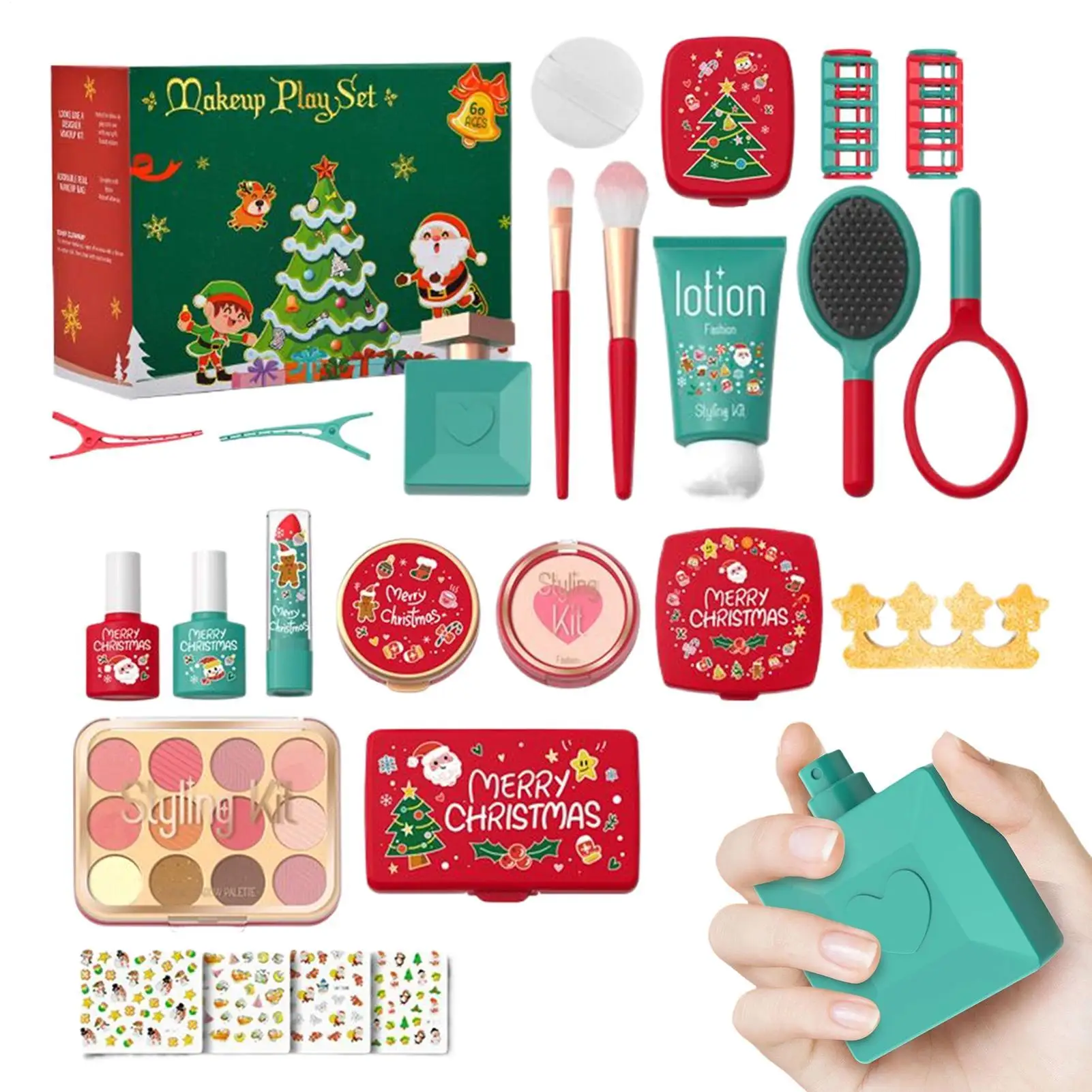 

Toddler Pretend Makeup Kit Children Christmas Fake Cosmetic Set Skin-Gentle Pretend Makeup Kit For Party Birthday Preschool