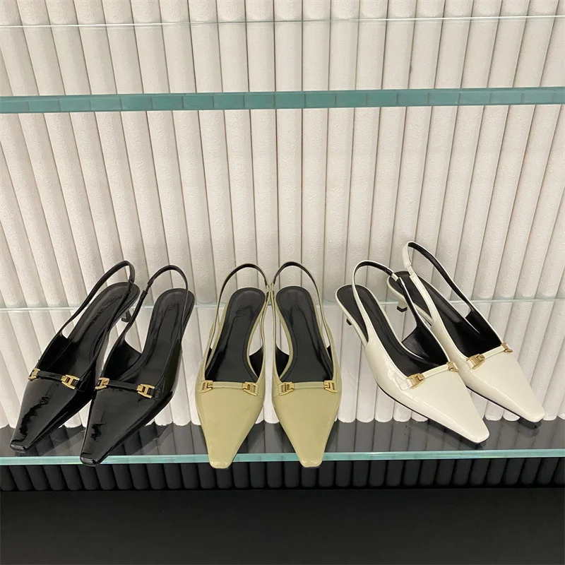 

Однотонные модельные туфли с острым носком и босоножками Kospel Heel, модельные туфли с металлическим декором, роскошные брендовые дизайнерские летние одинарные туфли для женщин