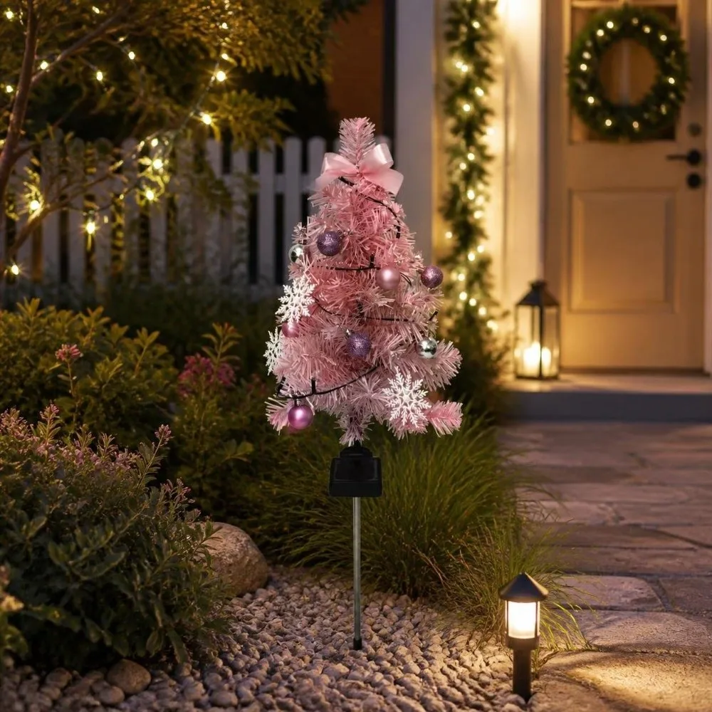 Realistic Solar Christmas Tree Lights Creative Waterproof Christmas Garden Floor Lamp Ground Mounted Cordless