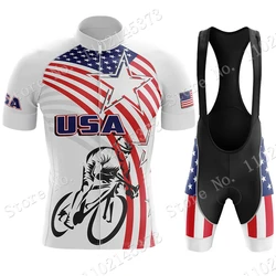 USA National Team 2024 Cycling Jersey Set Summer Bicycle Clothing Road Bike Shirts Suit Bicycle Bib Shorts MTB Ropa Ciclismo