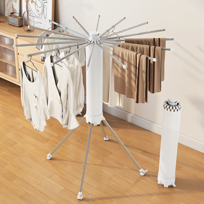 Floor Standing High Quality Fashion Space Saving 2 Layers Free Installed Tripod Octopus Rotating Folding Drying Clothes Racks