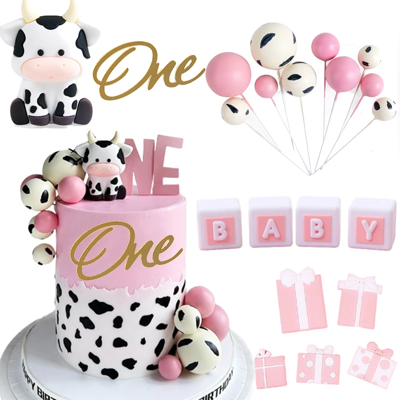 

Farm Cow Cake Topper Farm Animal Cow Theme Boys Girls 1st Birthday Party Decoration Foam Balls Cake Decor Baby Shower Supplies