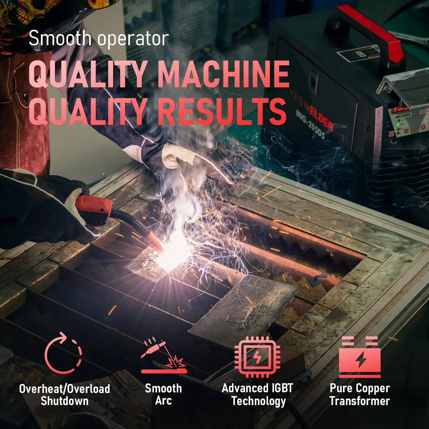 Digital MIG-205DS MIG Welder,200Amp 110/220V Dual Voltage, Gas Gasless MIG Welding Machine MIG/Lift TIG/ARC 3