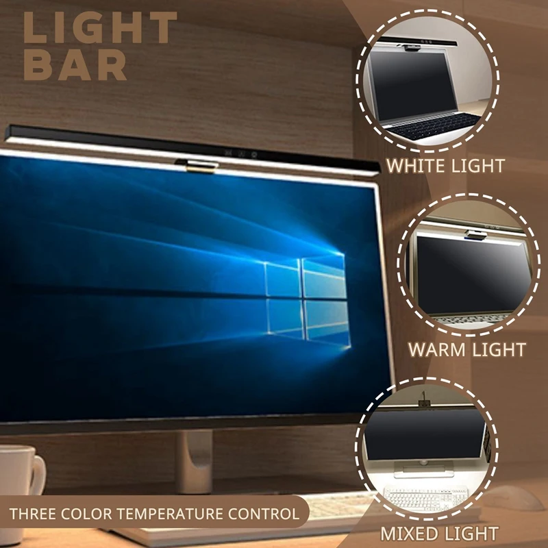 ●Laptop Monitor Light Bar USB E-Reading LED Work Light 3 Adjustable Color Temperature, No Screen Glare-A57M
