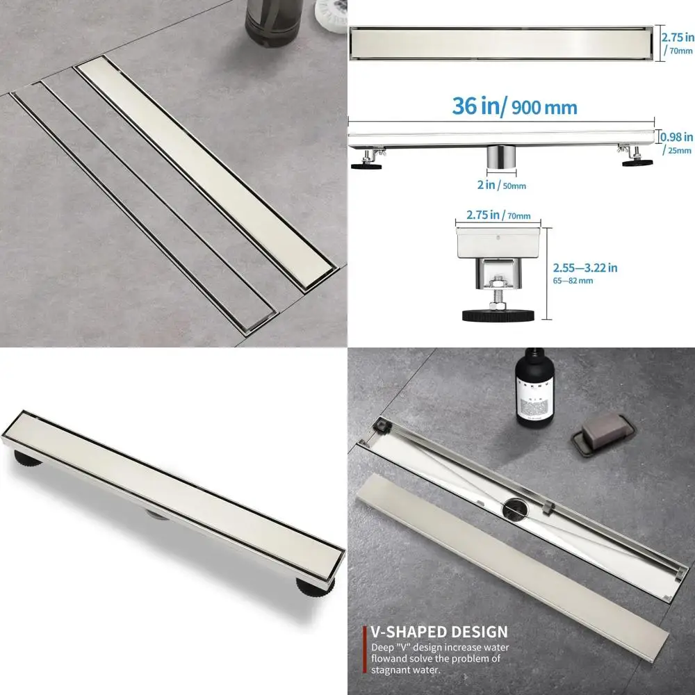 

Stainless Steel 36 Linear Shower Drain with Reversible Tile-in Pattern Cover for Rectangular Shower Floors
