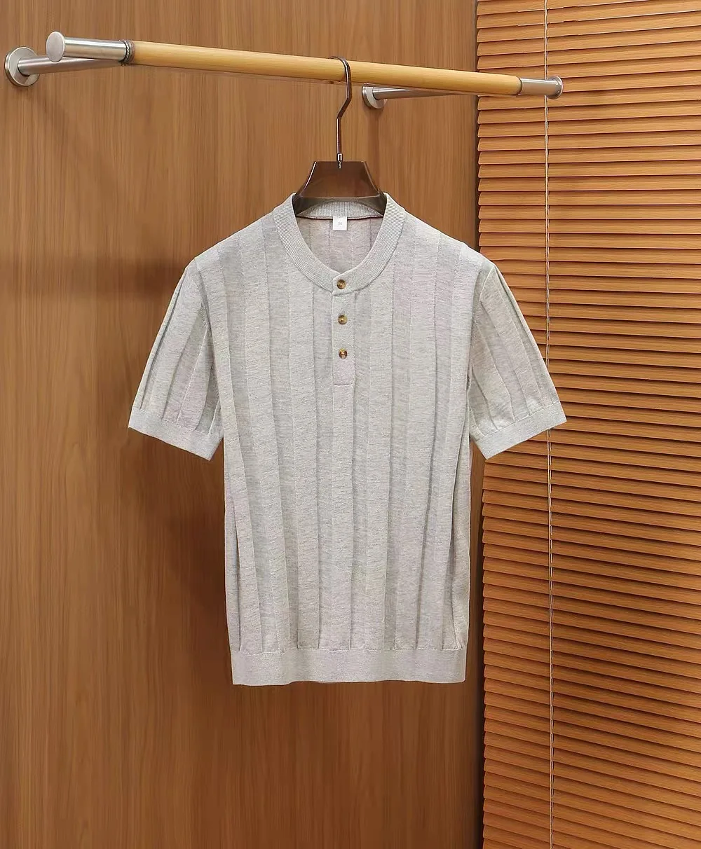 

Итальянская мужская трикотажная футболка с коротким рукавом: дышащая, приятная к телу, летняя, новая, высококачественная, однотонная, прохладная.