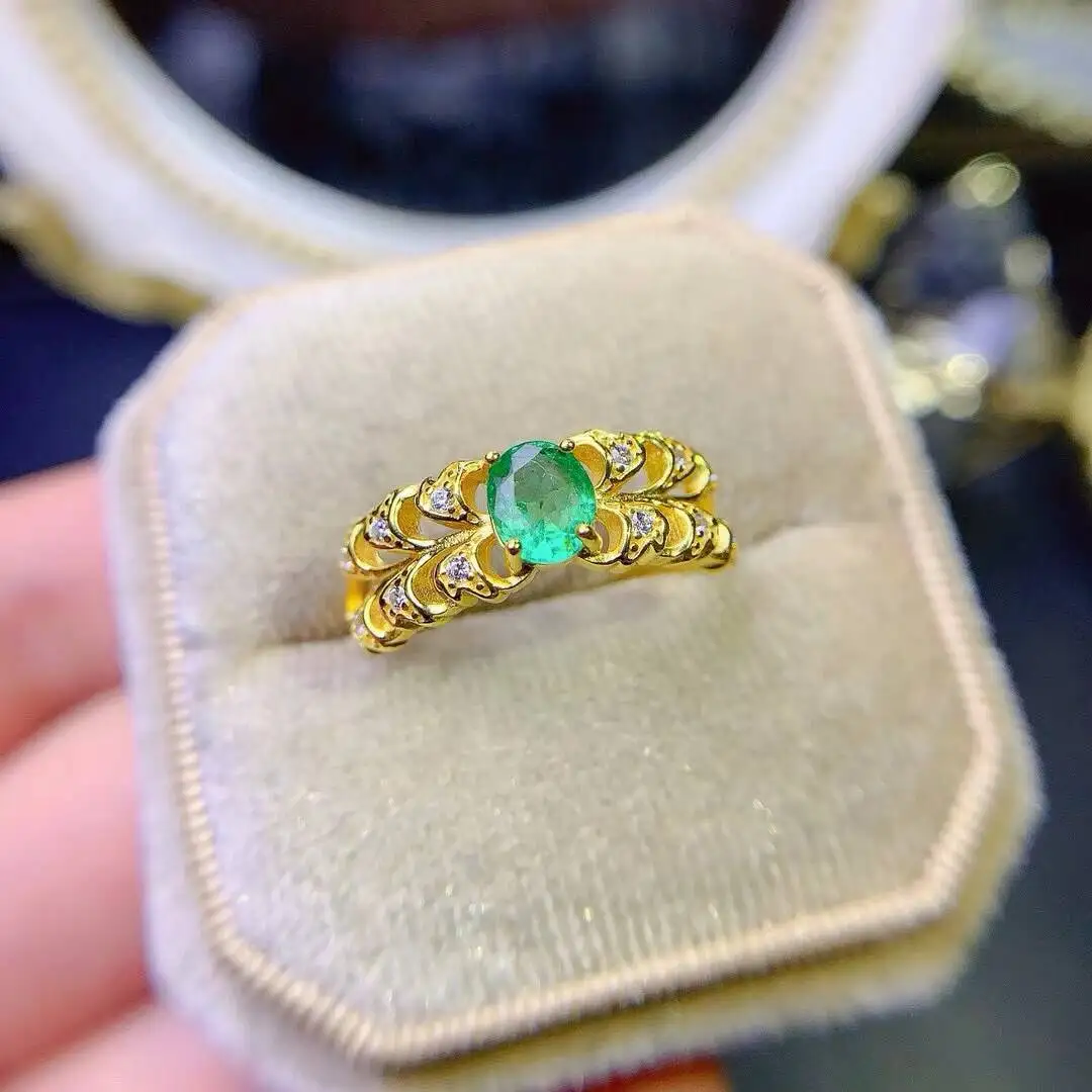 KJJEAXCMY New Jewelry Natural Women's Emerald Ring 925 silver inlay Colorful and splendid Crystal pure fire flash explosion