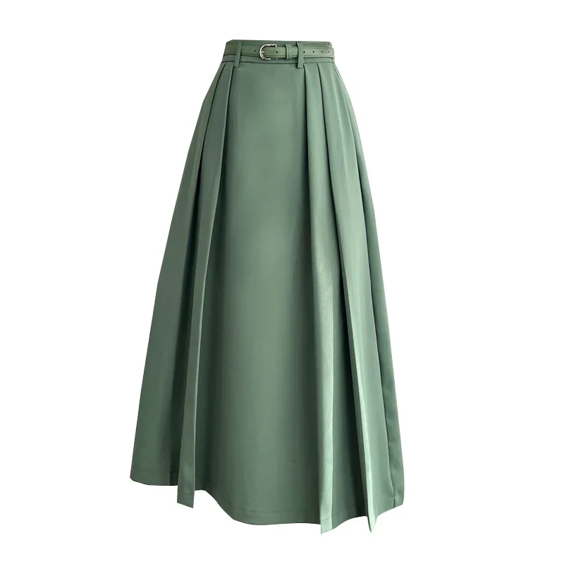 Ladies Elegant Fashion Large Hem Pleated Long Black Skirt Women Clothes Girls Korean Skirts Chic Casual Faldas Largas BPAK3726