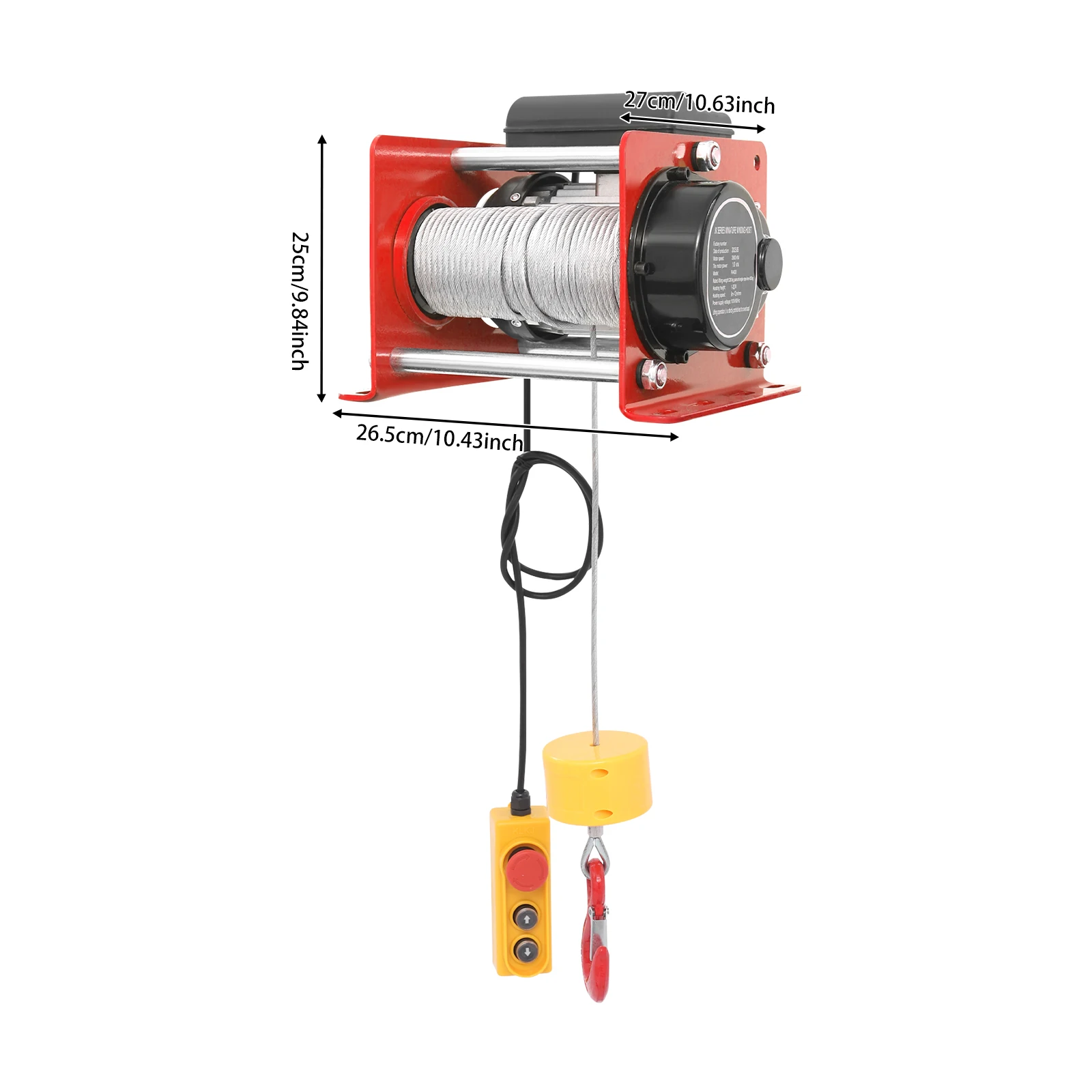 Red 110V/ 60Hz 400kg/ 881lbs Electric Hoist Winch with Wired Control, 881LBS Electric Hoist with Long Steel Wire Rope