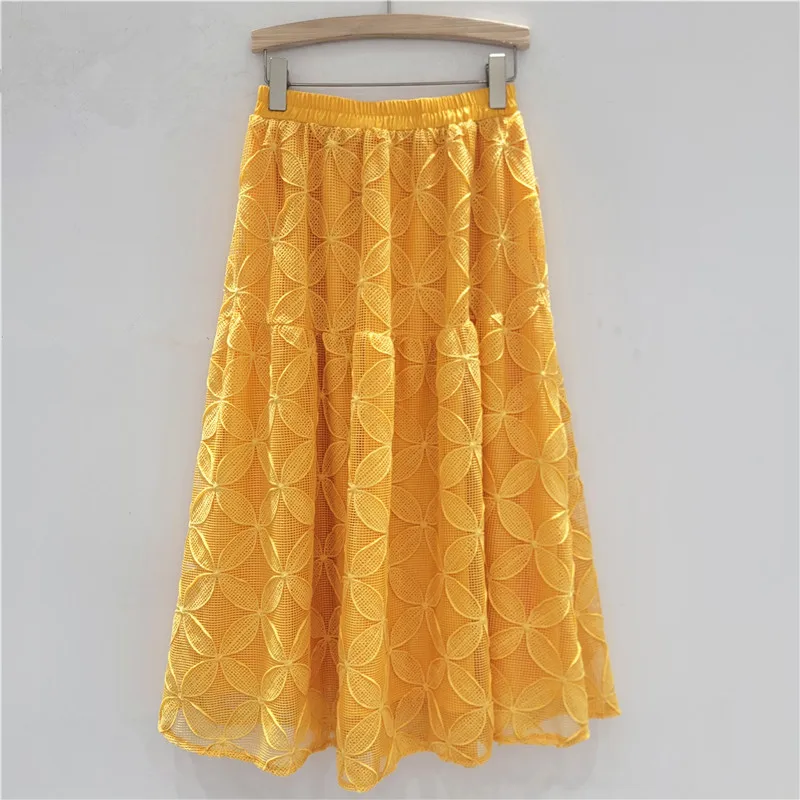 

Fashion Spring Summer 2026 Women High Waist Mesh Polyester Solid Color Long Party Evening Skirts Women Clothing