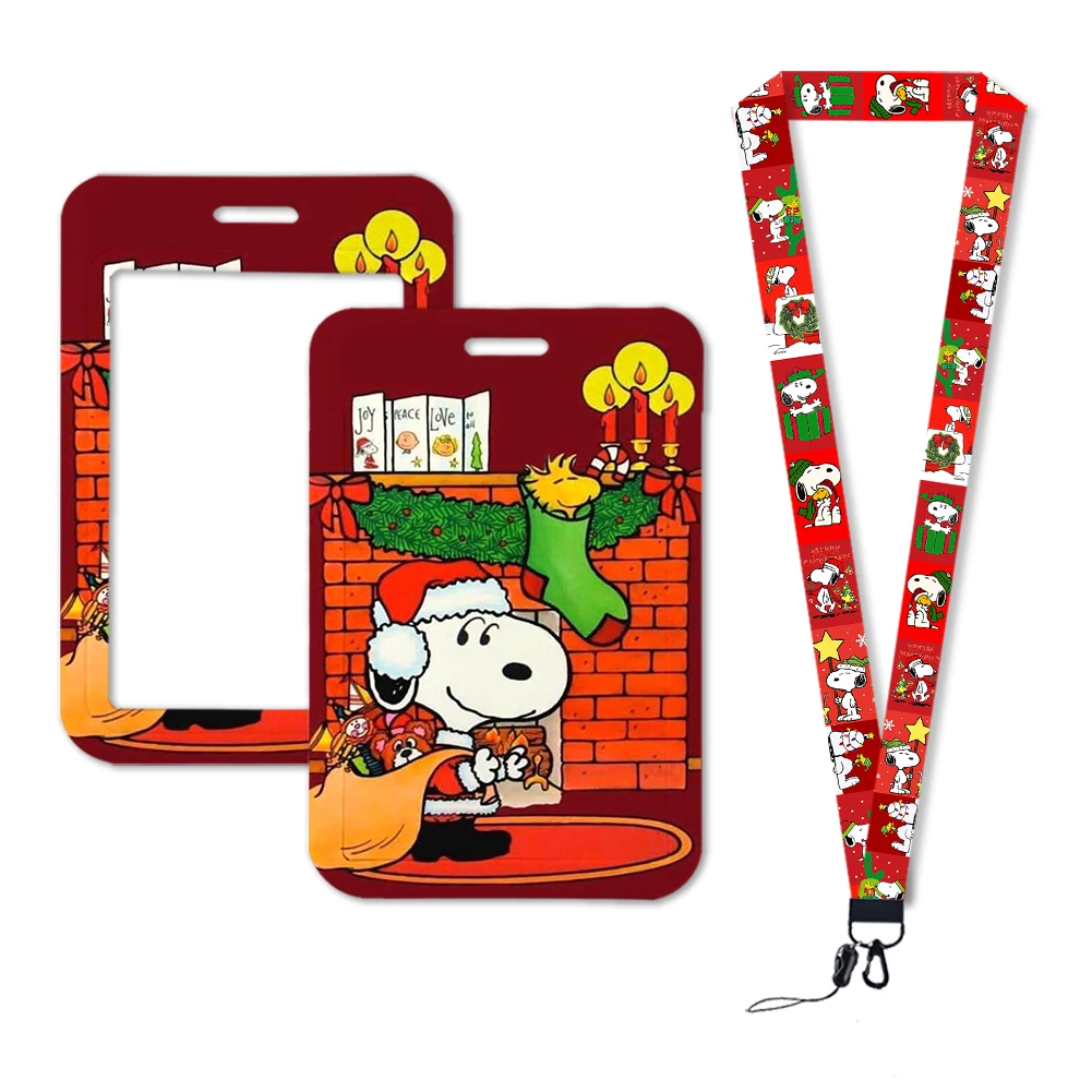 Snoopy feliz natal design bonito dos desenhos animados titular do crachá cartão de identificação titular do cartão de ônibus cordão para acessórios presentes festa decoração