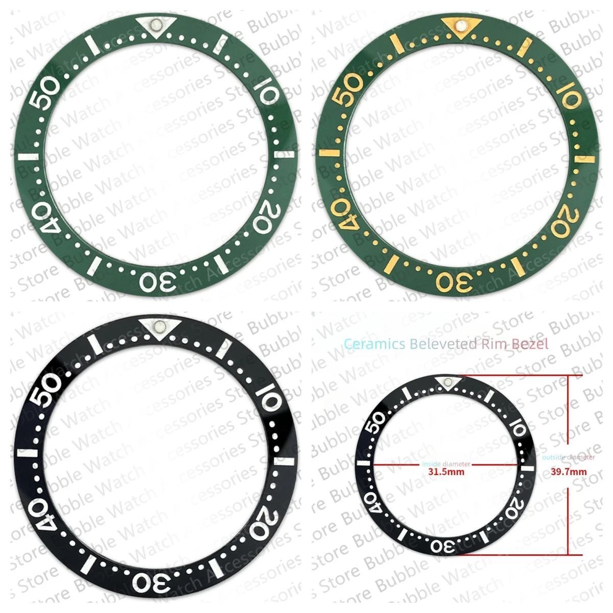 

39.7mm*31.5mm Ceramics Black Green Black Plane Bezel Insert Fit For SKX007 SKX009 SRPD Submariner Automatic Men Watches