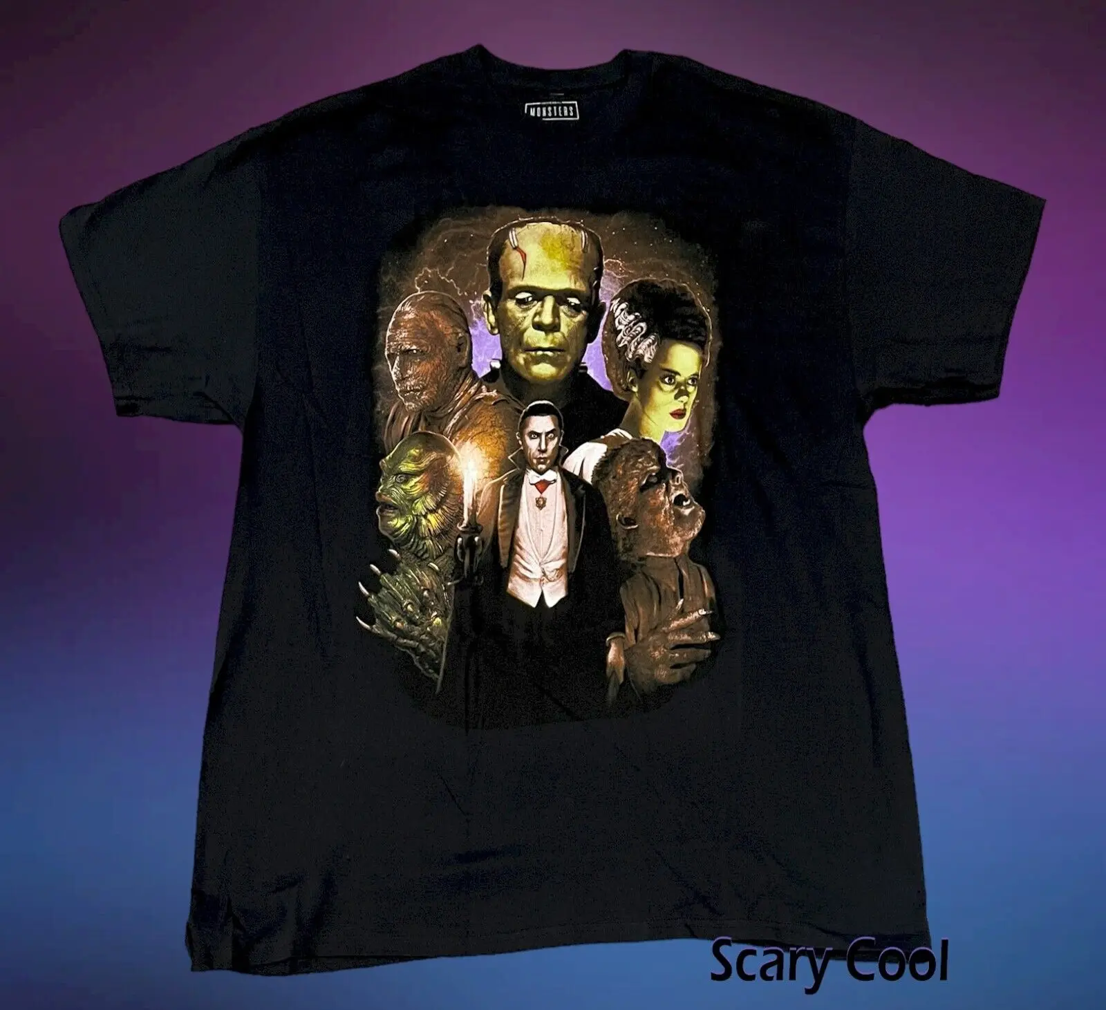 New Frankenstein Dracula Wolfman Halloween Monsters Horror Mens Vintage T Shirt