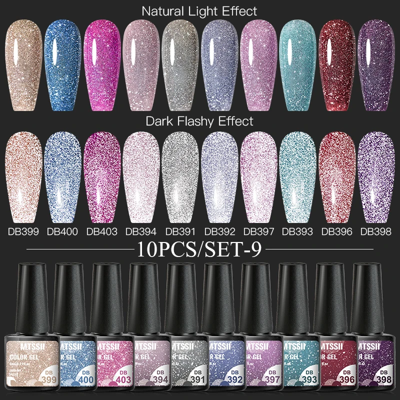 10PCS Reflective Glitter Gel Nail Polish Set Fluorescent Glitter Semi Permanent Hybrid Gel Varnish Soak Off UV LED For Manicure