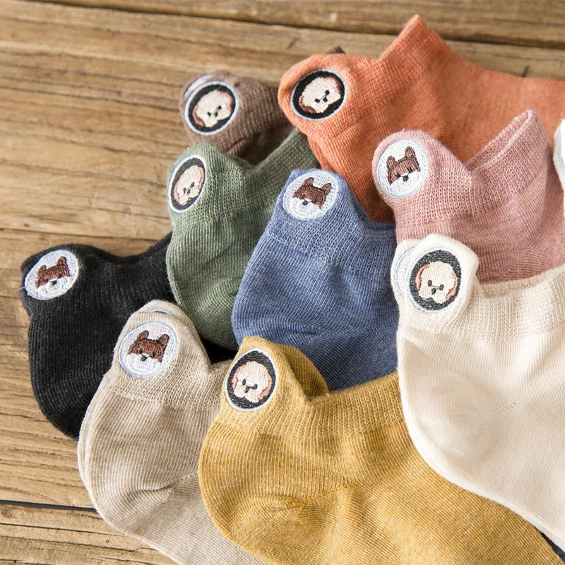 

1 Pair Asymmetric Cute Dog Cotton Boat Socks Womens Embroidery Heel Ears Cartoon Socks Ins Fashion Kawaii Animal Girl Sokken