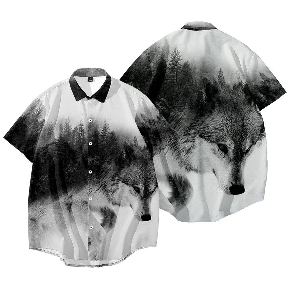 

Men's Hawaiian Beach Shirt Casual Short Sleeve Tops Summer Holiday Vacation Fashion Wolf Print Shirts