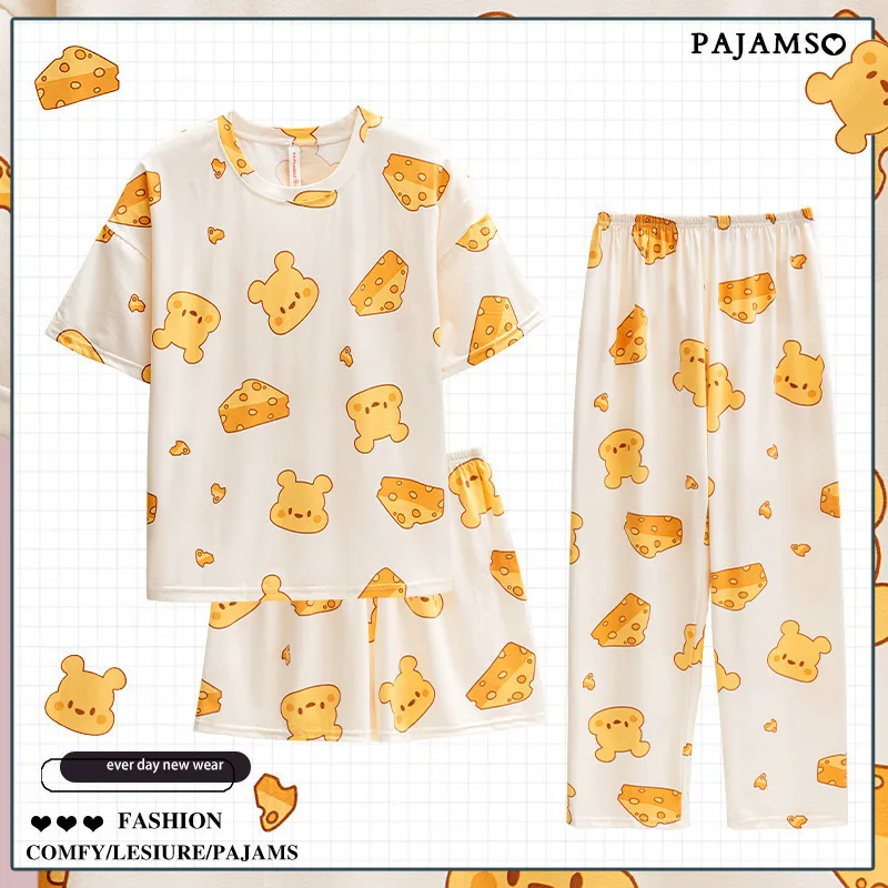 2024 MINISO Crayon Shin-chan Loungewear 3pcs Set Disney Stitch Spring/Summer Short Sleeve Pajamas 3pcs Pooh Bear Loungewear Set