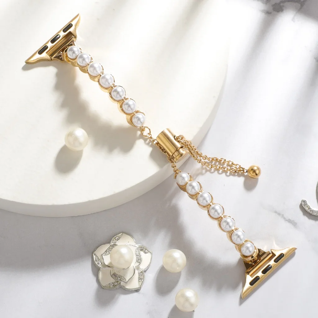 Pearl Stainless Steel For Apple Watch Ultra 2 1 49mm Metal Correa Bracelet For Iwatch Series 9 8 7 6 5 SE 45MM 41 42 44MM 38MM