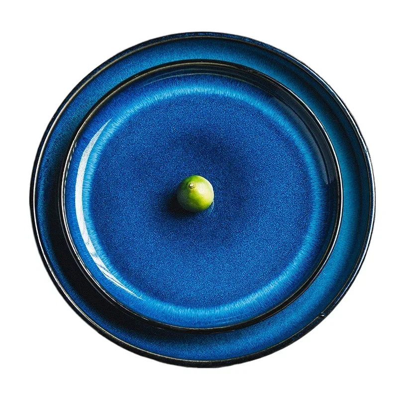 Plateau de 4 tailles pour la décoration, vaisselle bleue pour le service, service de table effet de transformation au four pour 12 personnes, assiettes peintes à la main, vaisselle à étages pour la maison.