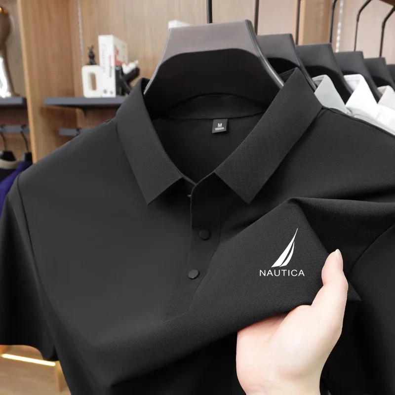 Fashionable printed polo shirt short sleeved men's high-end brand ice silk comfortable breathable casual 2026 summer new T-shirt