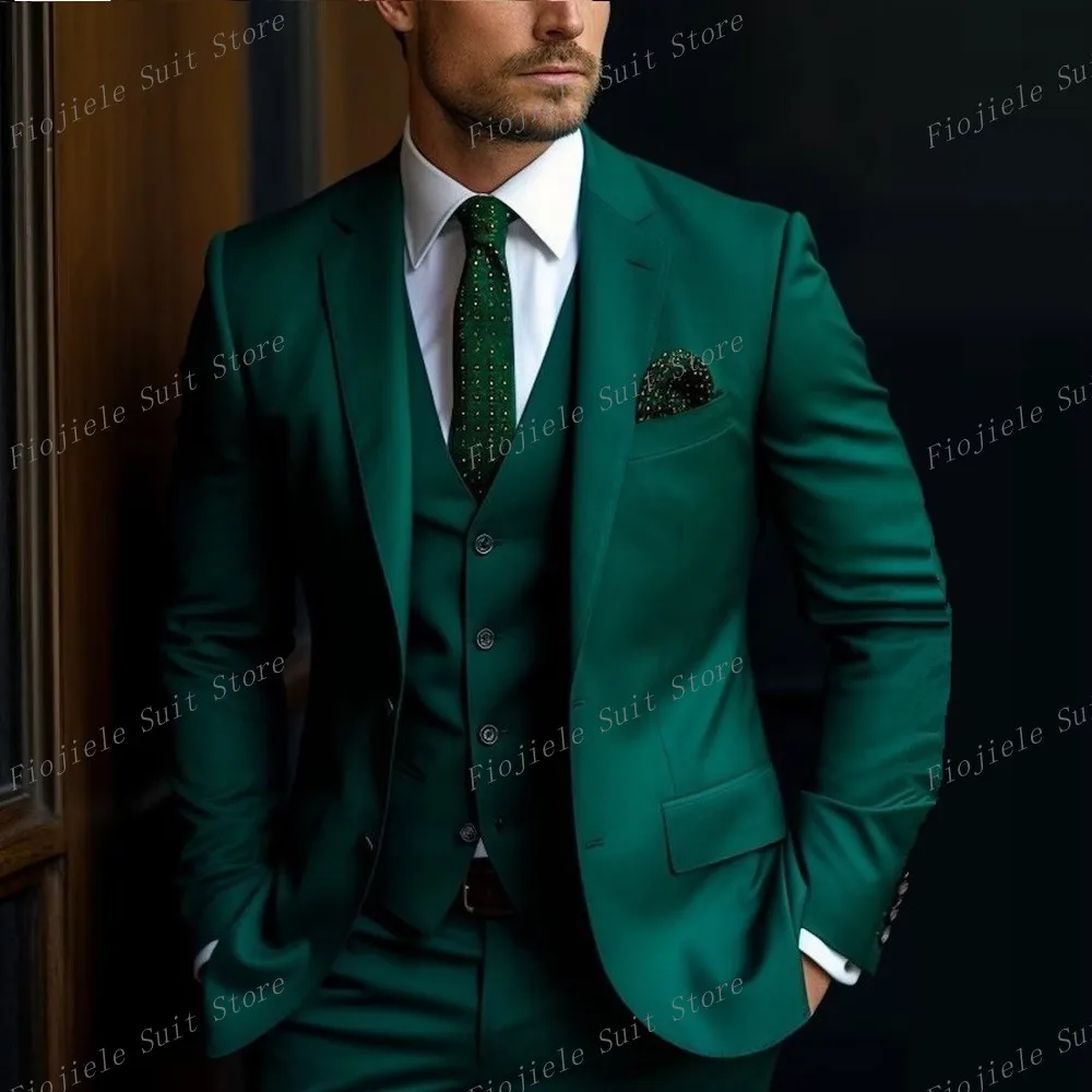 

New Green Men Suit Business Prom Party Groom Groomsman Wedding Formal Occasion Tuxedos 3 Piece Set Jacket Vest Pants