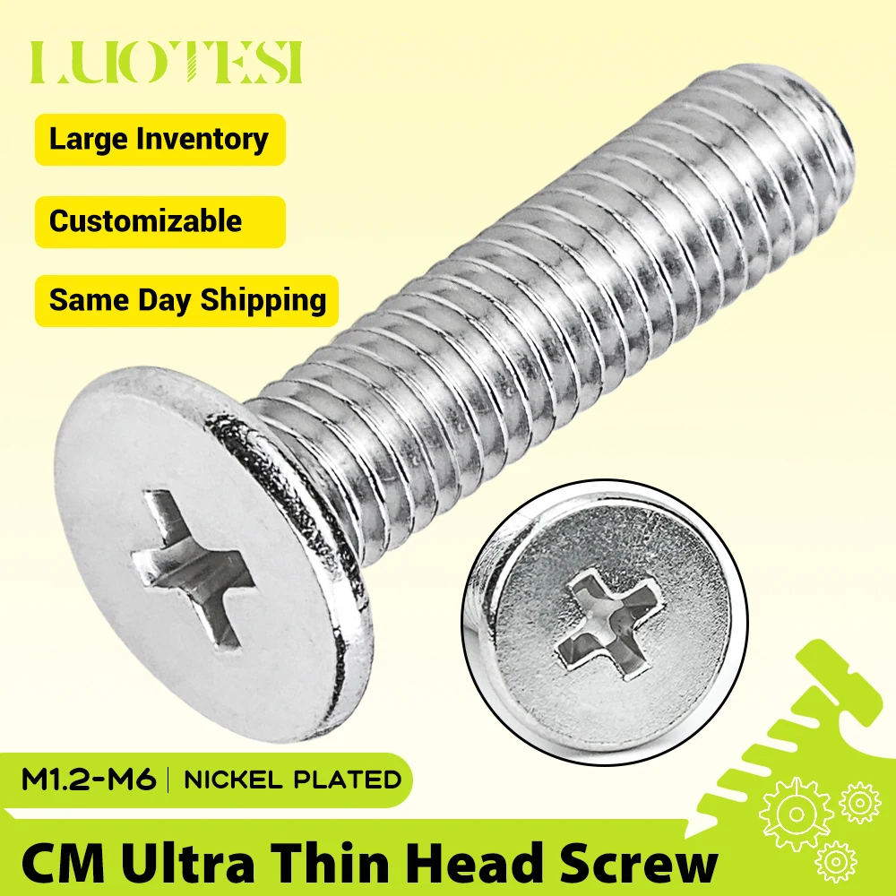 Phillips Drive Ultra Thin Flat Head Screw Nickel Plated M1.2 M1.4 M1.6 M2 M2.5 M3 M3.5 M4 M5 M6 Cross Screw for Computer Laptop