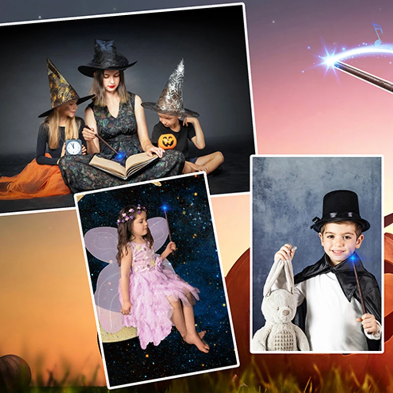 Children Light Up Wizard Wands Sound Illuminating Toy Wizard Hat Halloween Pretend Play Game Party Playhouse Toys for Kids TMZ