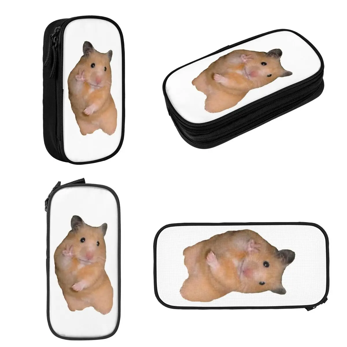 Peace Sign Hamster Pencil Cases Big Capacity Pen Bags Pen Box Pencil Pouch For Boys Girls Students Stationery School Office