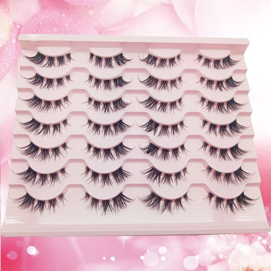 14 Paar natürlich aussehende Kunstwimpern mit transparentem Band, dünne Wimpern, kurze Wimpern, künstliche Anime-Wimpernclus