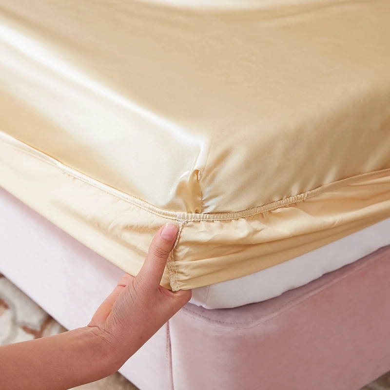 Fitted Sheet High-End Solid Color Mattress Cover With Elastic Band Bed Sheet Luxury Satin Bedsheet