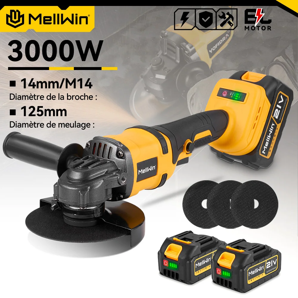 MELLWIN 125MM meuleuse d'angle électrique sans brosse sans fil à main polissage outil de coupe Machine pour Makita 18V batterie broche