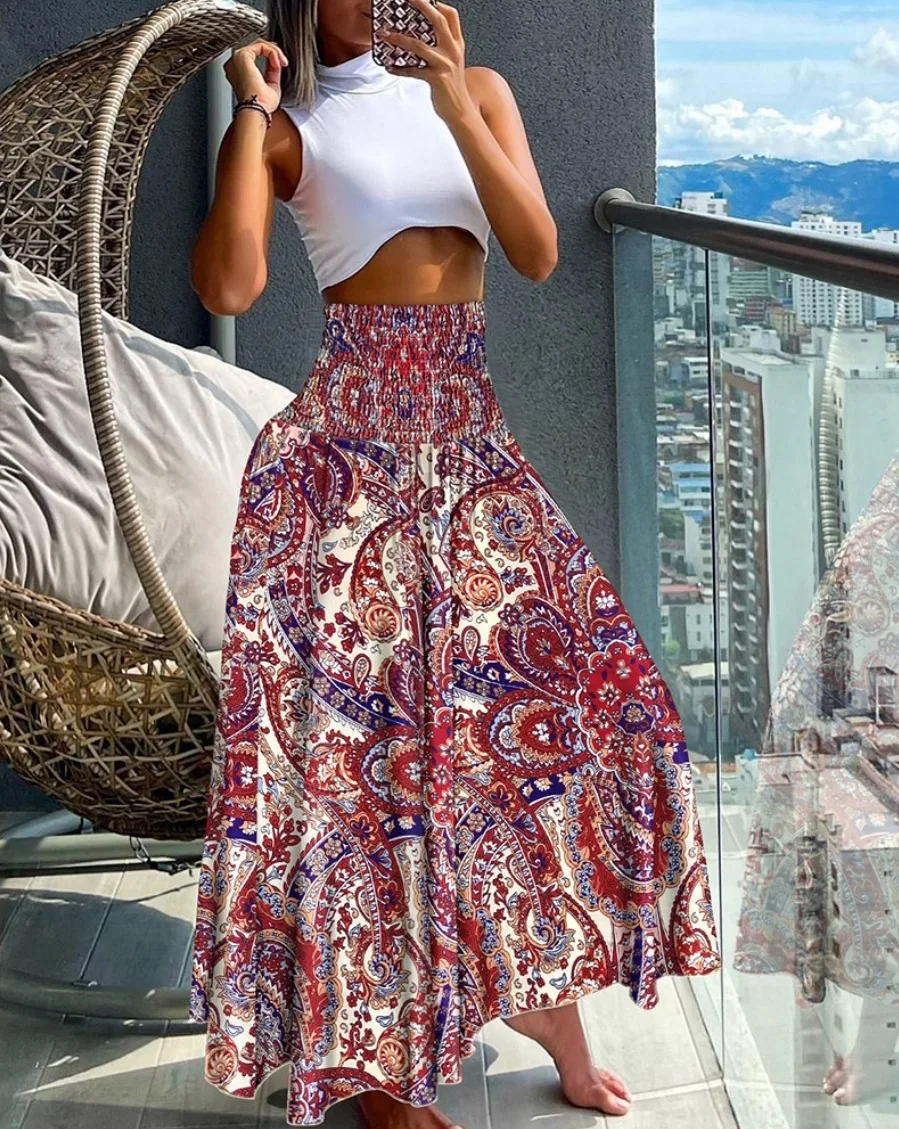 

2024 independent station TEMU new summer fashion high waist slimming printed women's half skirt for women