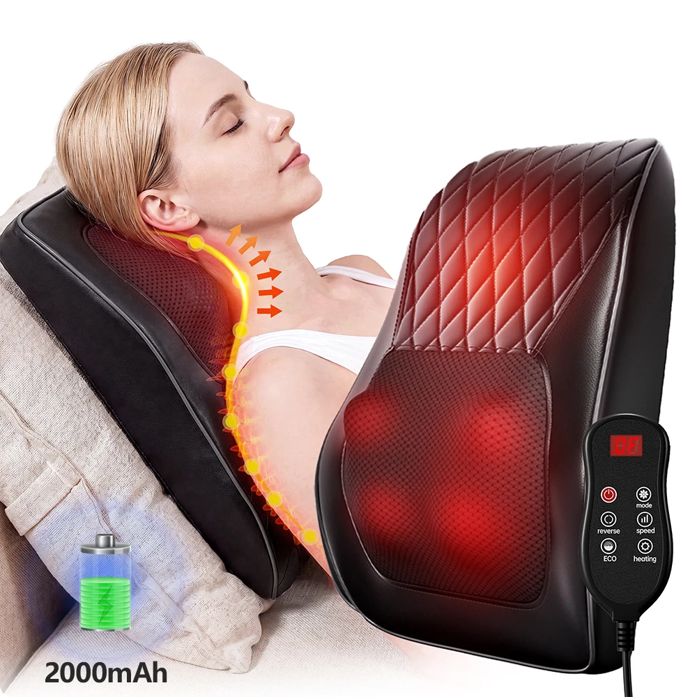 Masseur dorsal chauffant, masseur chauffant entièrement automatique, coussin de massage 3D pour soulager les douleurs au dos, au cou, aux épaules et aux jambes, massage des tissus profonds, adapté à la maison et au bureau, cadeaux pour femmes, hommes, maman, papa