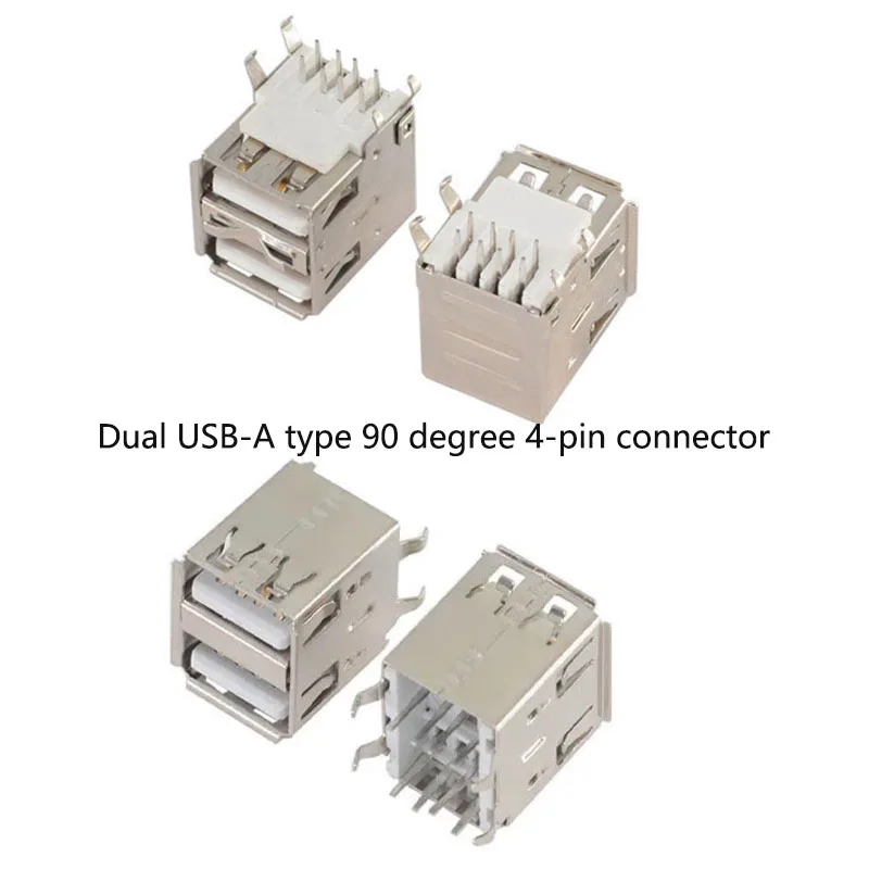 10/50/100Pcs Dual USB Type A Female Solder Receptacle PCB Receptacle USB-A Type 90 Degree 4 Pin Connector USB Socket Rolled Edge