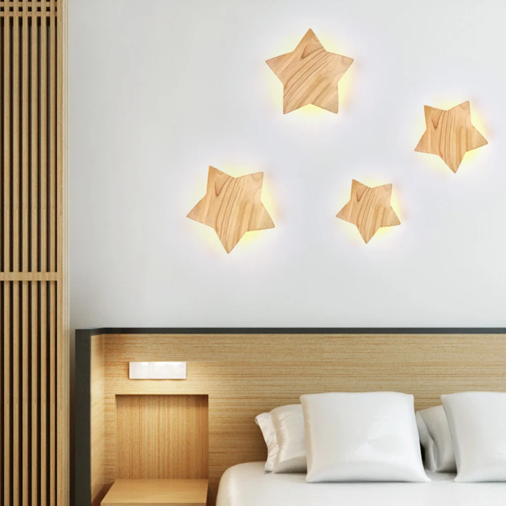 

Yellow LED Wall Light Wooden Bedroom Lamp 15W Cartoon Decor Art Night Lights for Home Indoor Lighting Fixtures