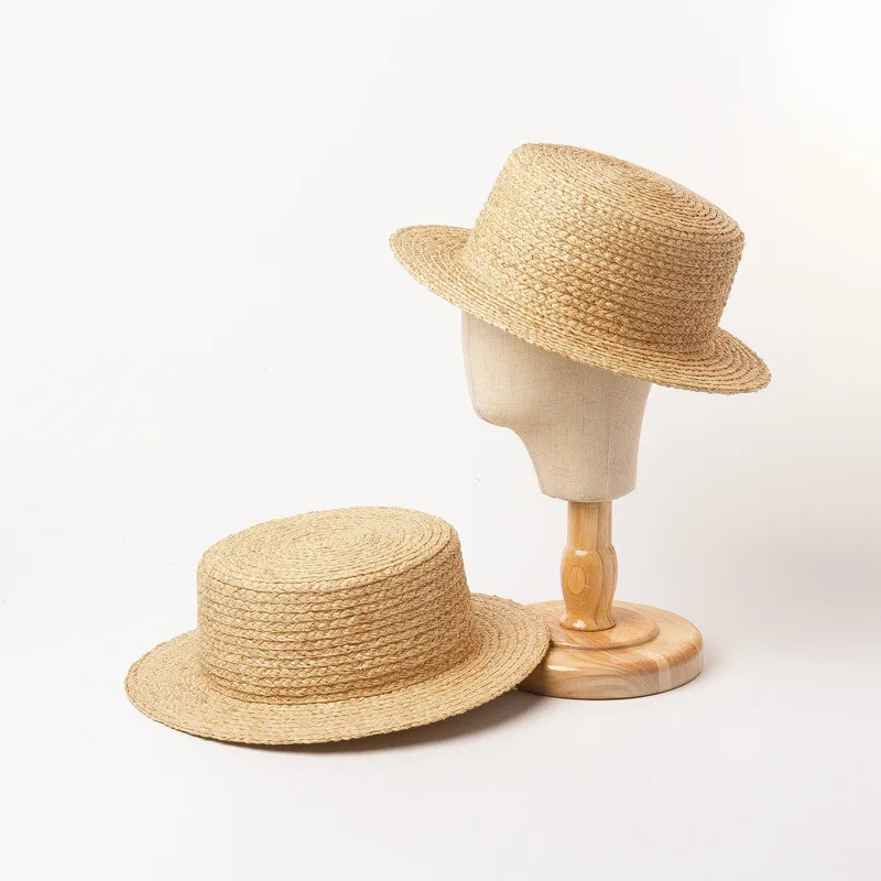 

X211 New Summer Leisure Sun Hat Simple Lafite Flat-top Hat Children Outdoor Travel Sun-shading and Sun-proof Straw Hat