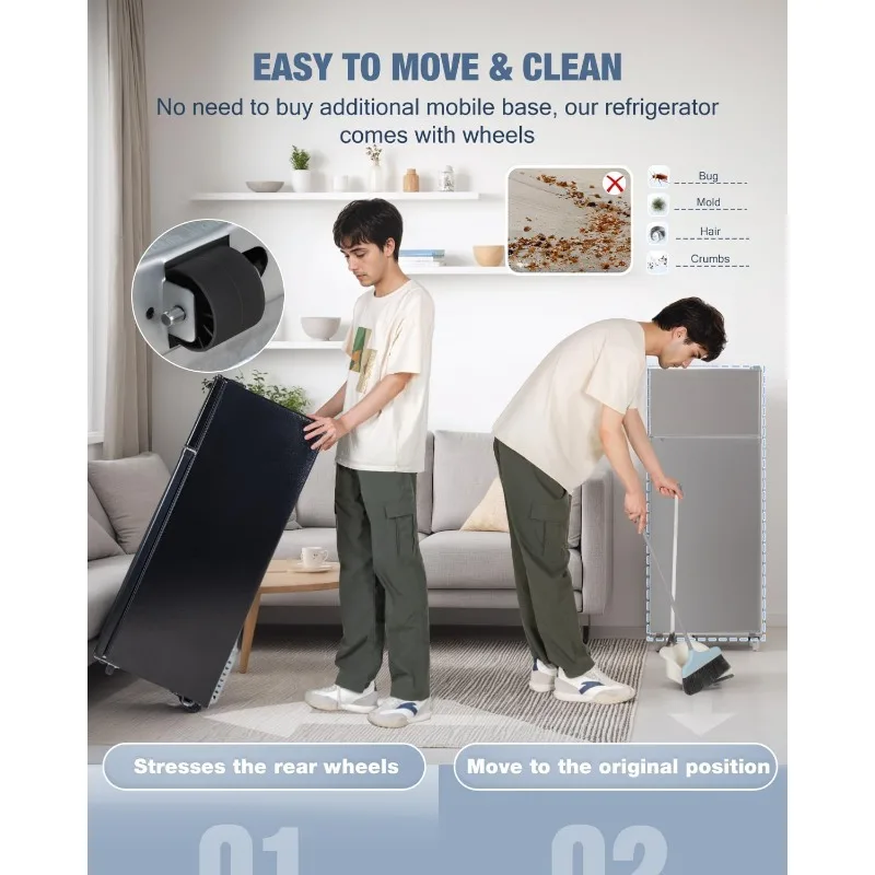 냉동고가 있는 이중 도어 냉장고, 4.5 Cu.Ft, 냉동고가 있는 소형 냉장고, 7가지 설정 온도 조절 가능, 미니 냉장고